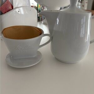 Vintage white Melitta Coffee Dripper and Pot Set
